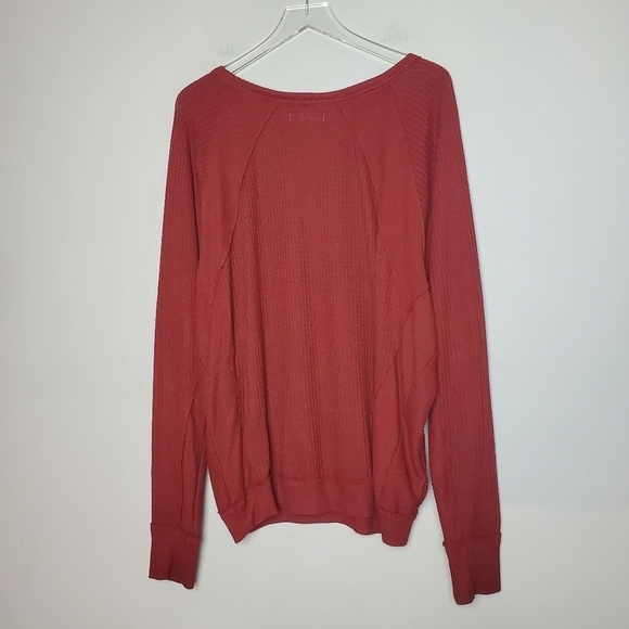 Free People Boho Waffle Knit V-Neck Oversized Top Size Large - Picture 3 of 8